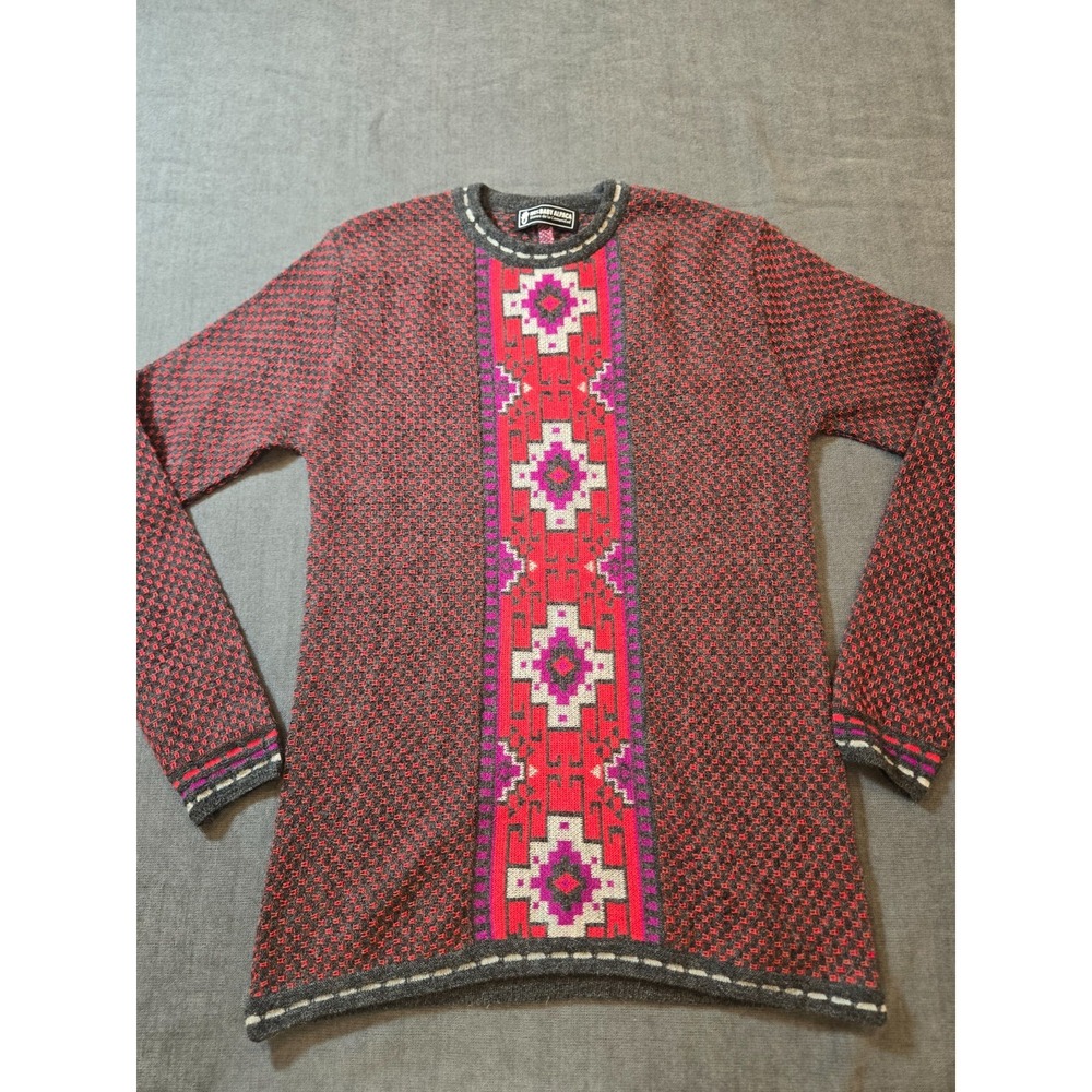 100% Baby Alpaca Sweater Geometric Southwestern Aztec Knit Pullover Peru Boho